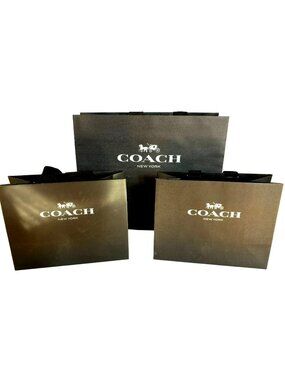 3 Authentic Coach New York Shopping Bags Black 10.75x8.25x5 & 15.875x12.875x6.5